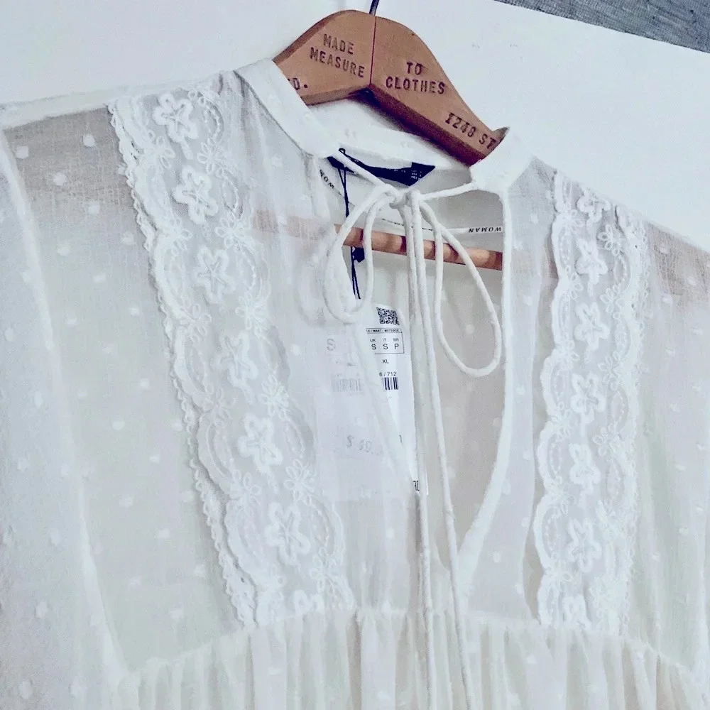 (Sold) Zara Dotted Mesh Blouse with Lace - Picture 5 of 7